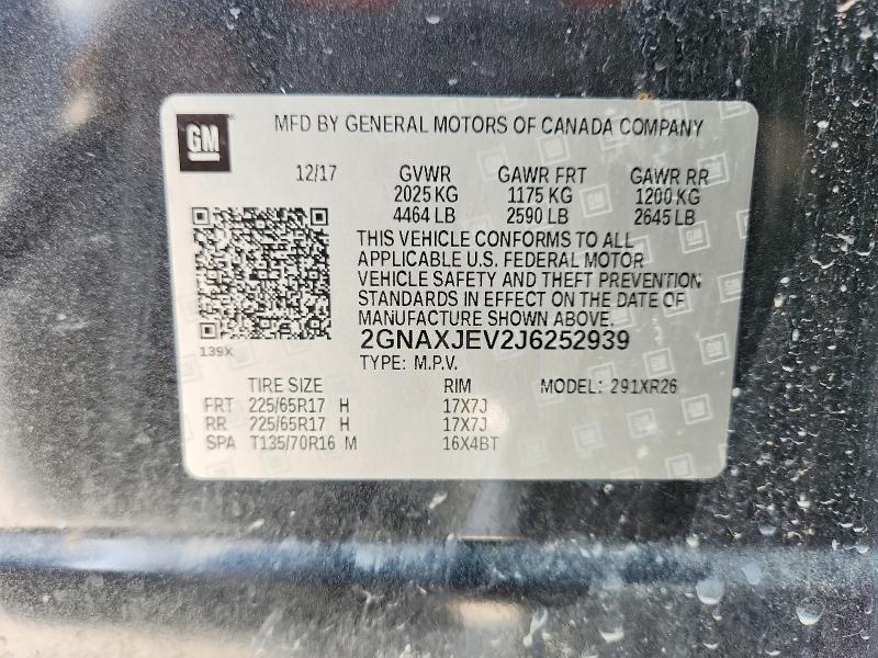 Продажа на аукционе авто 2018 Chevrolet Equinox, vin: 2GNAXJEV2J6252939, номер лота: 51155416