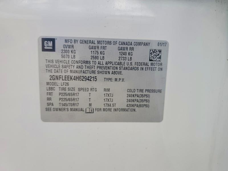 Aukcja sprzedaży 2017 Chevrolet Equinox, vin: 2GNFLEEK4H6294215, numer aukcji: 50430766