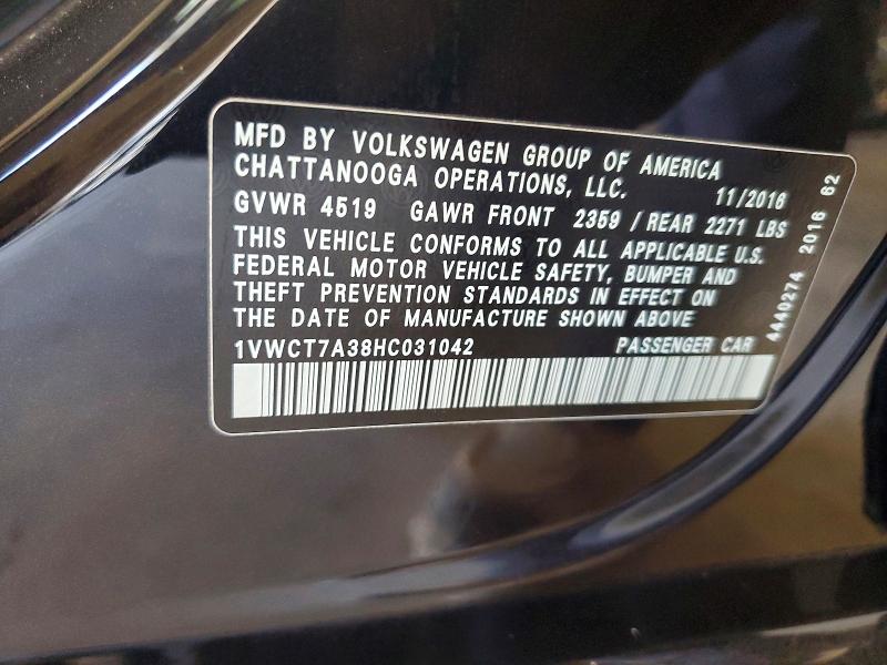 2017 Volkswagen Passat მანქანა იყიდება აუქციონზე, vin: 1VWCT7A38HC031042, აუქციონის ნომერი: 51440116