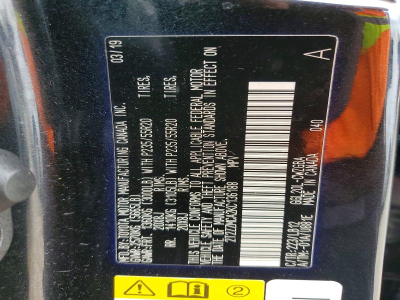 48533886 :رقم المزاد ، 2T2ZZMCA2KC136188 vin ، 2019 Lexus Rx 350 مزاد بيع