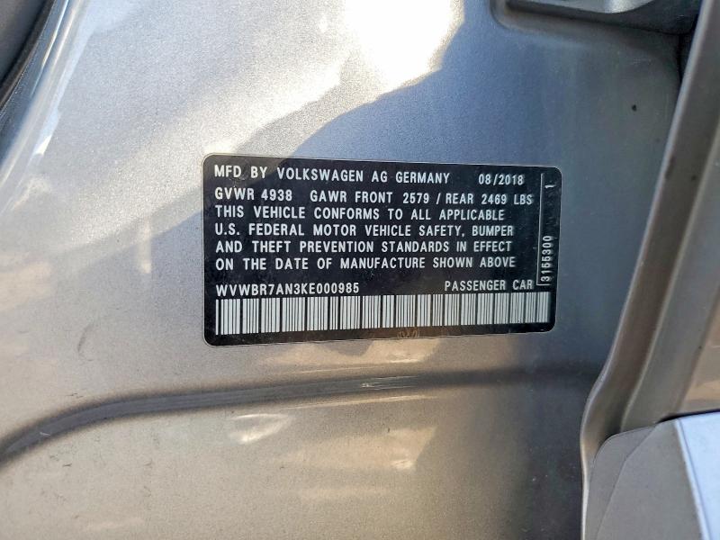 Auction sale of the 2019 Volkswagen Arteon, vin: WVWBR7AN3KE000985, lot number: 48826486