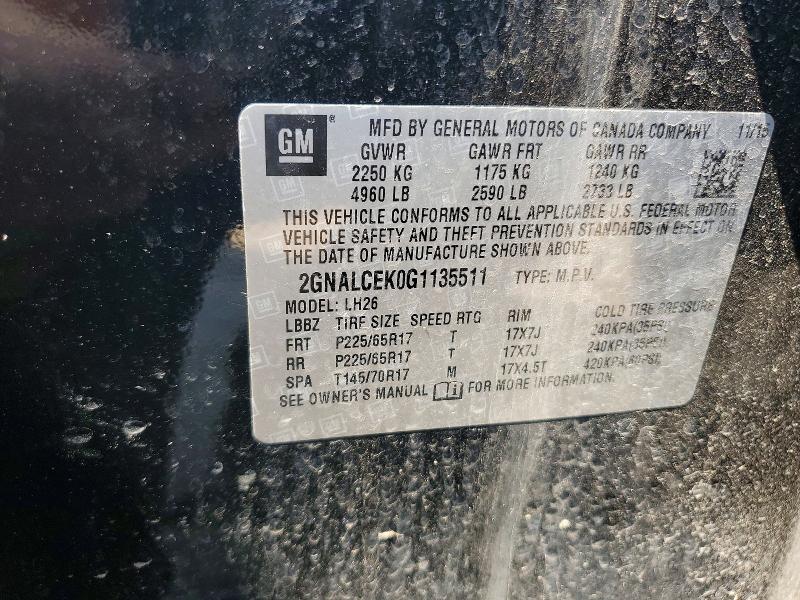 Продажа на аукционе авто 2016 Chevrolet Equinox, vin: 2GNALCEK0G1135511, номер лота: 51099906