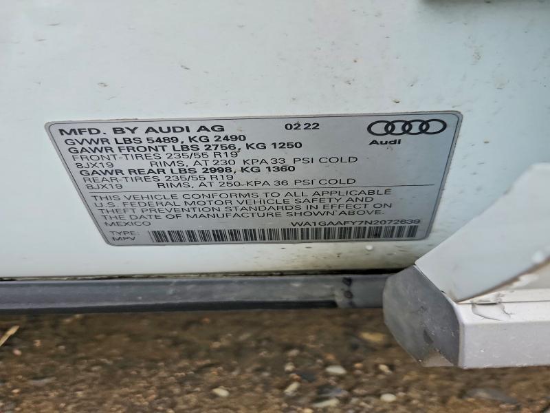 Aukcja sprzedaży 2022 Audi Q5, vin: WA1GAAFY7N2072639, numer aukcji: 48650866