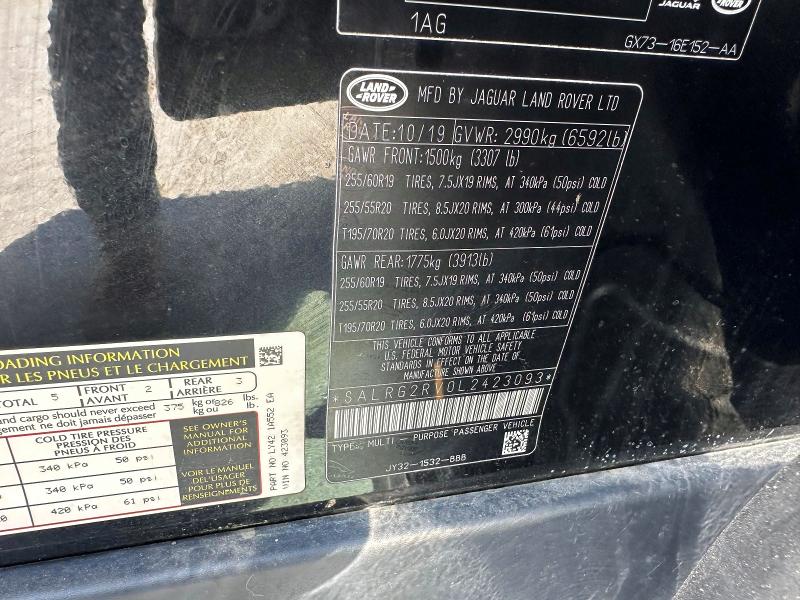 Aukcja sprzedaży 2020 Land Rover Discovery, vin: SALRG2RV0L2423093, numer aukcji: 50121156