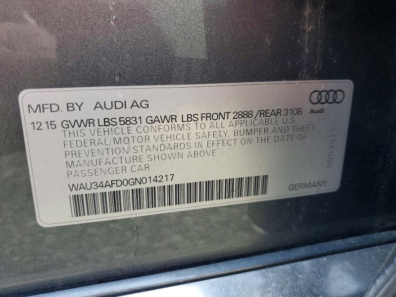Aukcja sprzedaży 2016 Audi A8, vin: WAU34AFD0GN014217, numer aukcji: 49113756