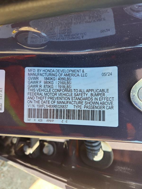 Продаж на аукціоні авто 2024 Honda Civic, vin: 19XFL1H8XRE026837, номер лоту: 50567666