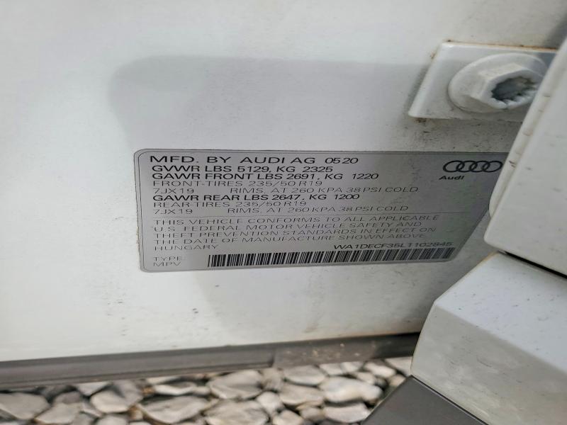 50260136 :رقم المزاد ، WA1DECF35L1102845 vin ، 2020 Audi Q3 مزاد بيع