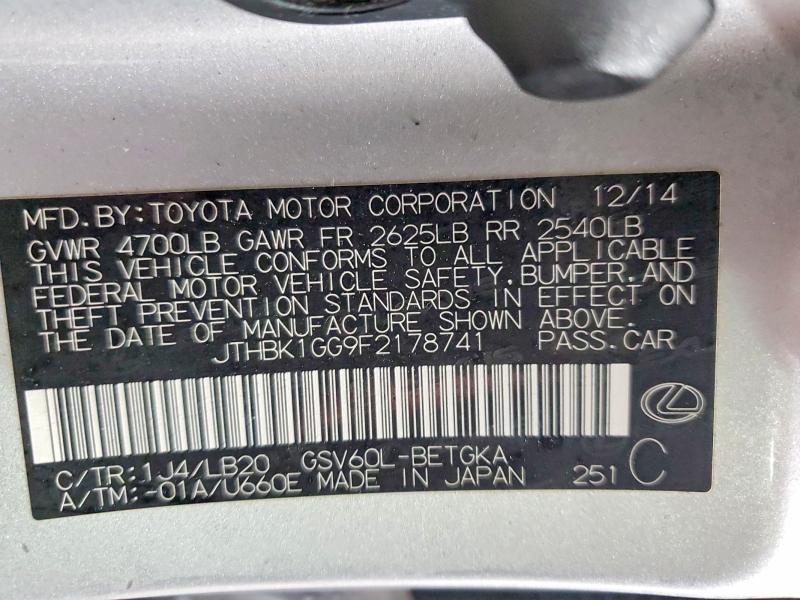 Aukcja sprzedaży 2015 Lexus Es 350, vin: JTHBK1GG9F2178741, numer aukcji: 48327436