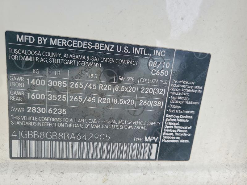 Aukcja sprzedaży 2011 Mercedes-benz Ml, vin: 4JGBB8GB8BA642905, numer aukcji: 49506956