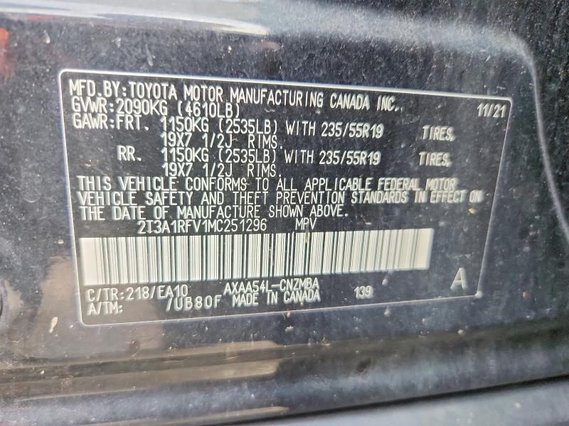 2021 Toyota Rav4 მანქანა იყიდება აუქციონზე, vin: 2T3A1RFV1MC251296, აუქციონის ნომერი: 51542896
