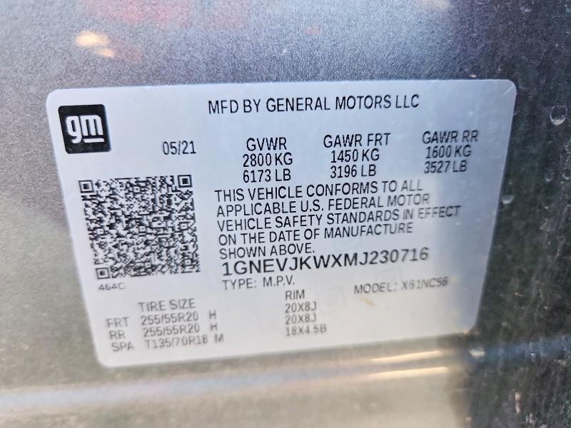Aukcja sprzedaży 2021 Chevrolet Traverse, vin: 1GNEVJKWXMJ230716, numer aukcji: 51720516