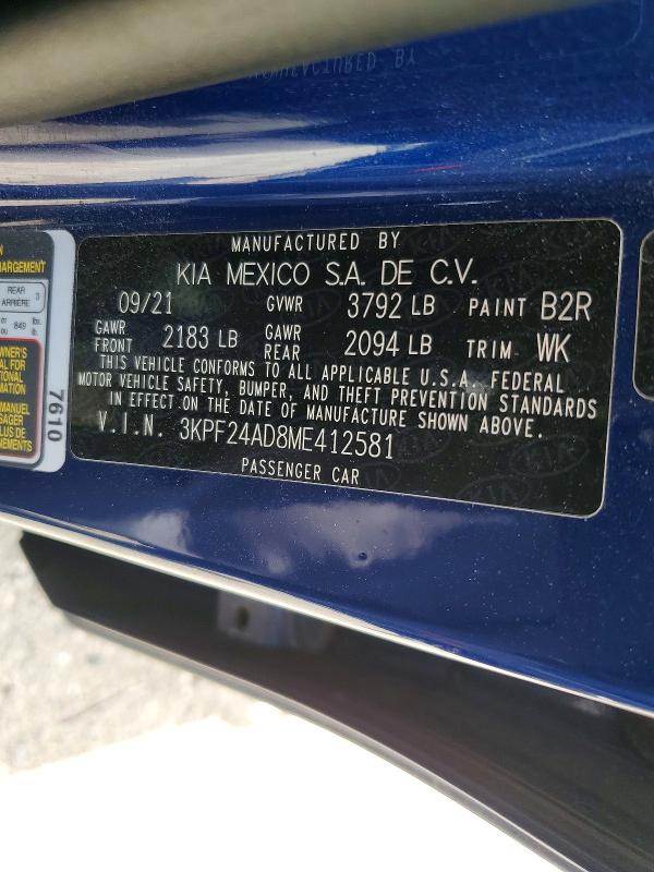 2021 Kia Forte მანქანა იყიდება აუქციონზე, vin: 3KPF24AD8ME412581, აუქციონის ნომერი: 50180776