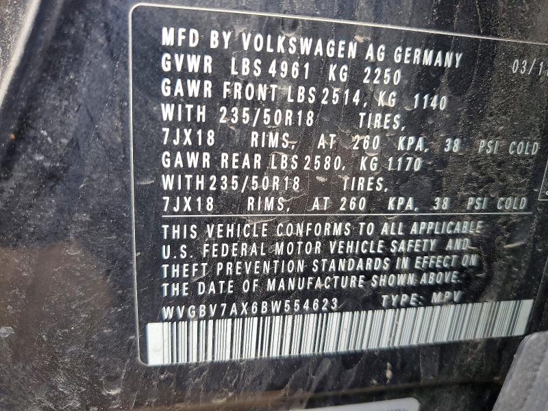 2011 Volkswagen Tiguan მანქანა იყიდება აუქციონზე, vin: WVGBV7AX6BW554623, აუქციონის ნომერი: 49896866