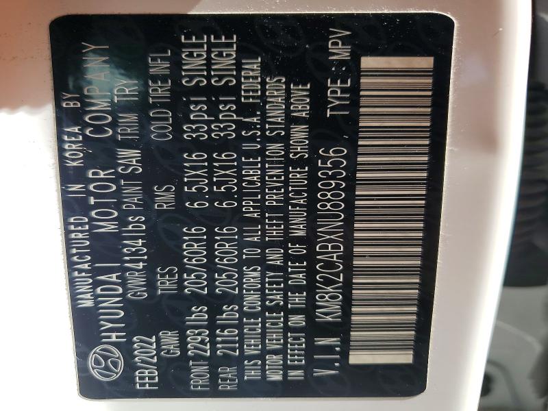 49041436 :رقم المزاد ، KM8K2CABXNU889356 vin ، 2022 Hyundai Kona مزاد بيع