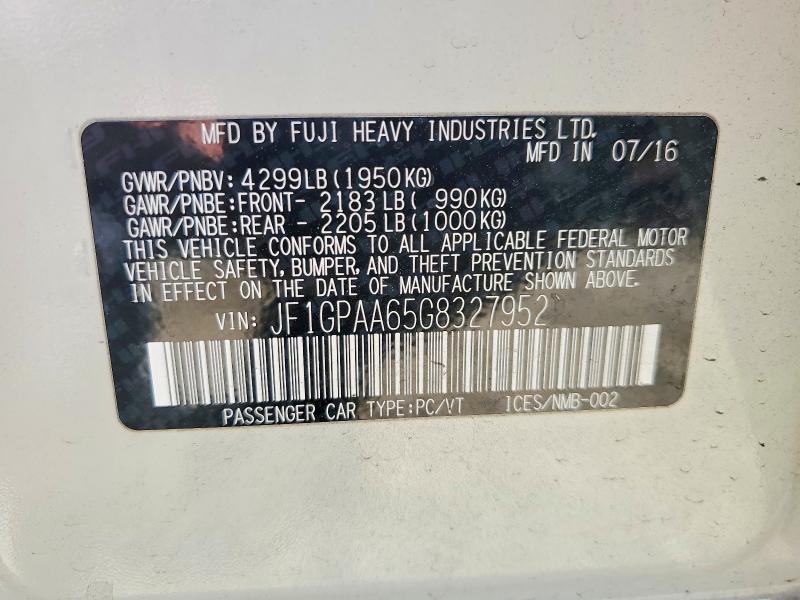 Aukcja sprzedaży 2016 Subaru Impreza, vin: JF1GPAA65G8327952, numer aukcji: 49505876