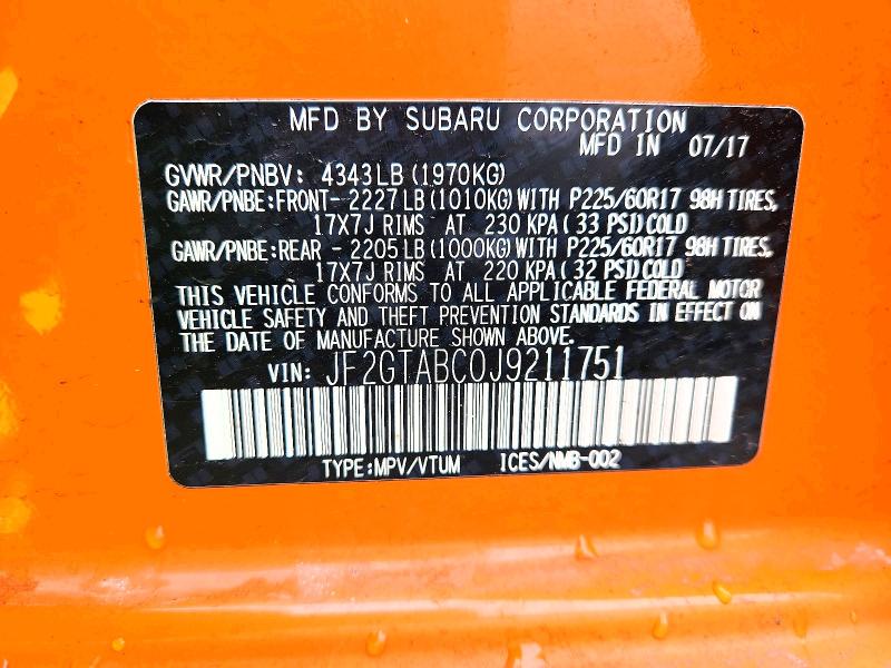 Aukcja sprzedaży 2018 Subaru Crosstrek, vin: JF2GTABC0J9211751, numer aukcji: 47928166