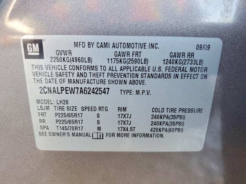 2010 Chevrolet Equinox მანქანა იყიდება აუქციონზე, vin: 2CNALPEW7A6242547, აუქციონის ნომერი: 50745806