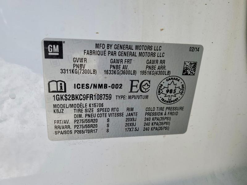 2015 Gmc Yukon მანქანა იყიდება აუქციონზე, vin: 1GKS2BKC9FR108759, აუქციონის ნომერი: 48355696
