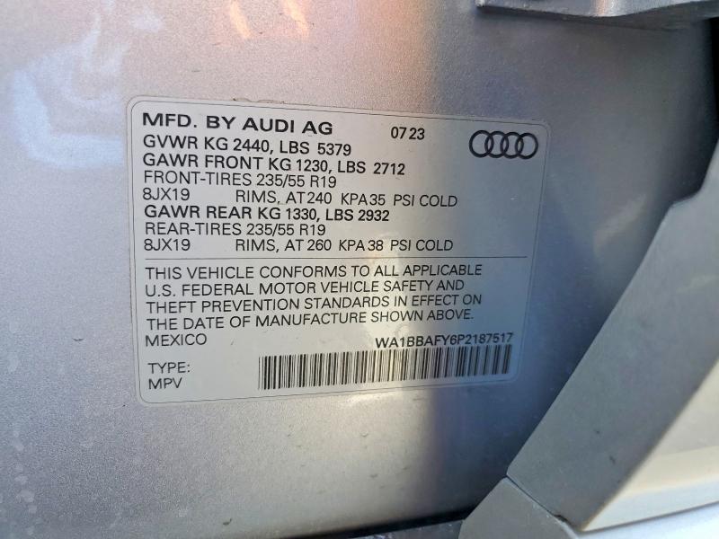 50489866 :رقم المزاد ، WA1BBAFY6P2187517 vin ، 2023 Audi Q5 مزاد بيع