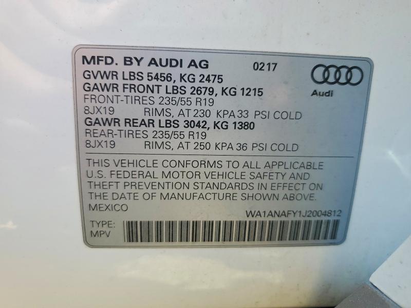 50616406 :رقم المزاد ، WA1ANAFY1J2004812 vin ، 2018 Audi Q5 مزاد بيع