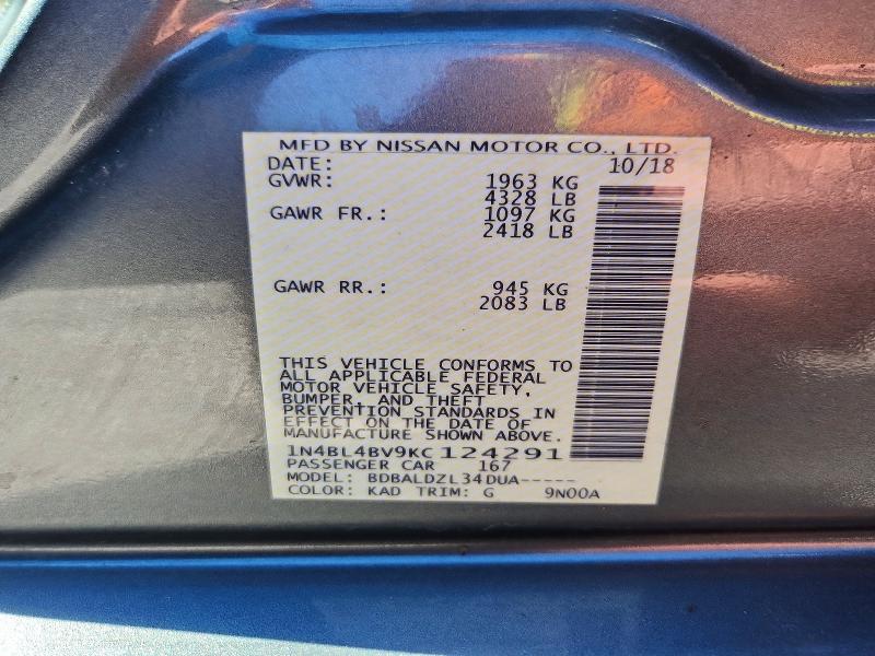 Продажа на аукционе авто 2019 Nissan Altima, vin: 1N4BL4BV9KC124291, номер лота: 48685046
