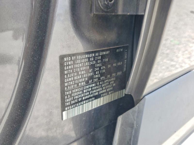 2016 Volkswagen Tiguan მანქანა იყიდება აუქციონზე, vin: WVGAV7AX0GW581674, აუქციონის ნომერი: 49404446