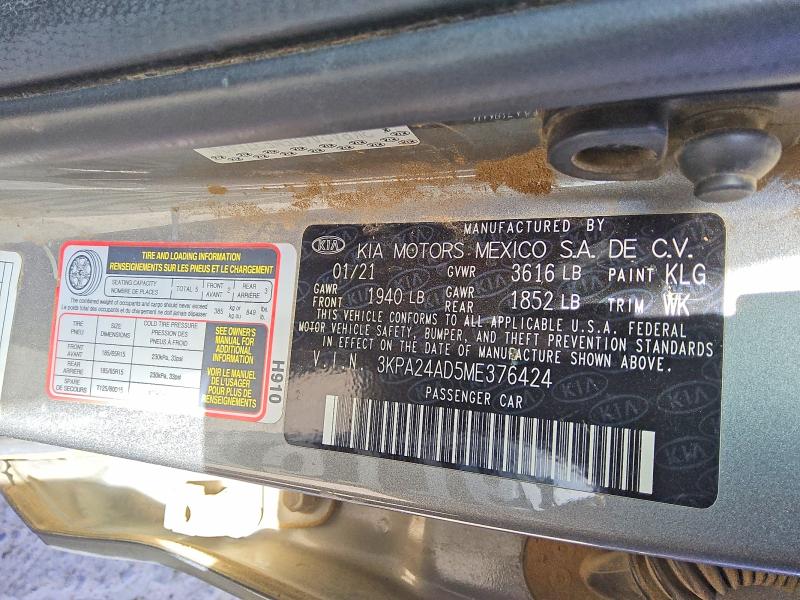 Aukcja sprzedaży 2021 Kia Rio, vin: 3KPA24AD5ME376424, numer aukcji: 50430986