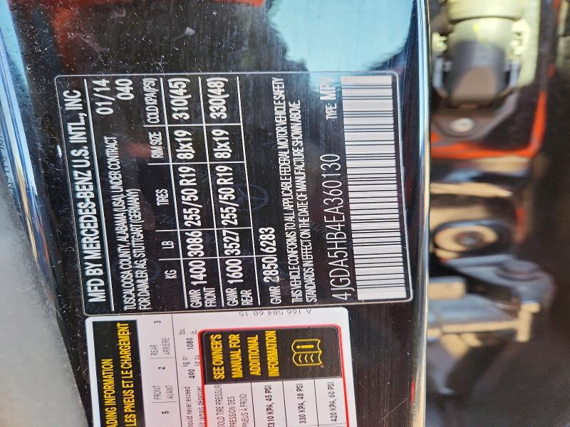 49114146 :رقم المزاد ، 4JGDA5HB4EA360130 vin ، 2014 Mercedes-benz Ml مزاد بيع