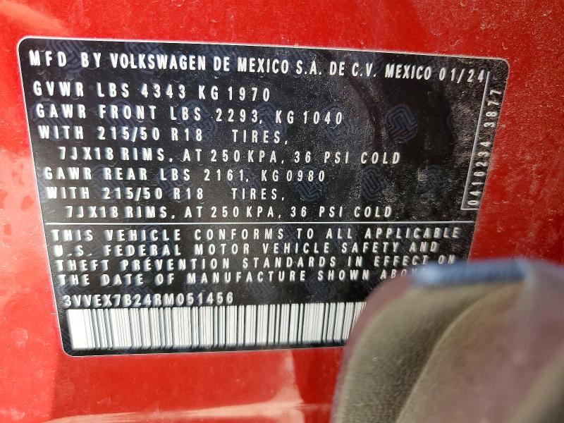 Продажа на аукционе авто 2024 Volkswagen Taos, vin: 3VVEX7B24RM051456, номер лота: 50984806