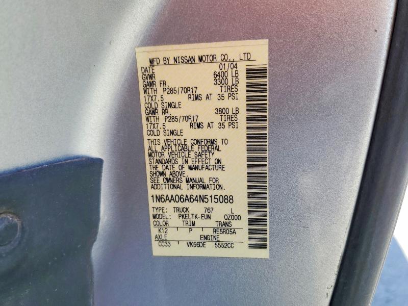 51824546 :رقم المزاد ، 1N6AA06A64N515088 vin ، 2004 Nissan Titan مزاد بيع