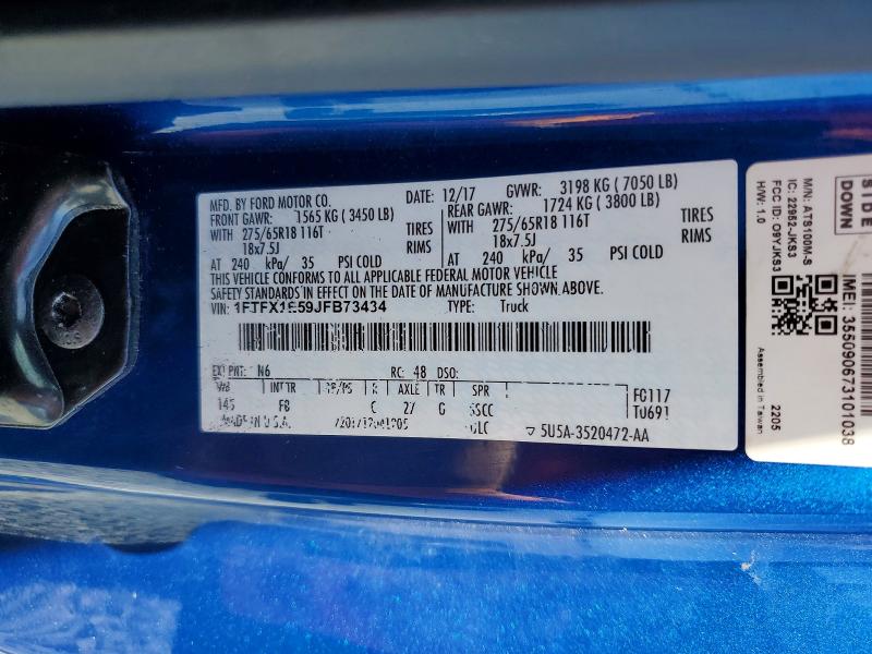 2018 Ford F150 მანქანა იყიდება აუქციონზე, vin: 1FTFX1E59JFB73434, აუქციონის ნომერი: 49563856