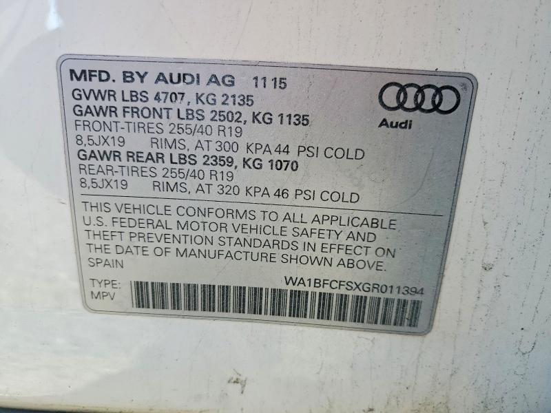 51185696 :رقم المزاد ، WA1BFCFSXGR011394 vin ، 2016 Audi Q3 مزاد بيع