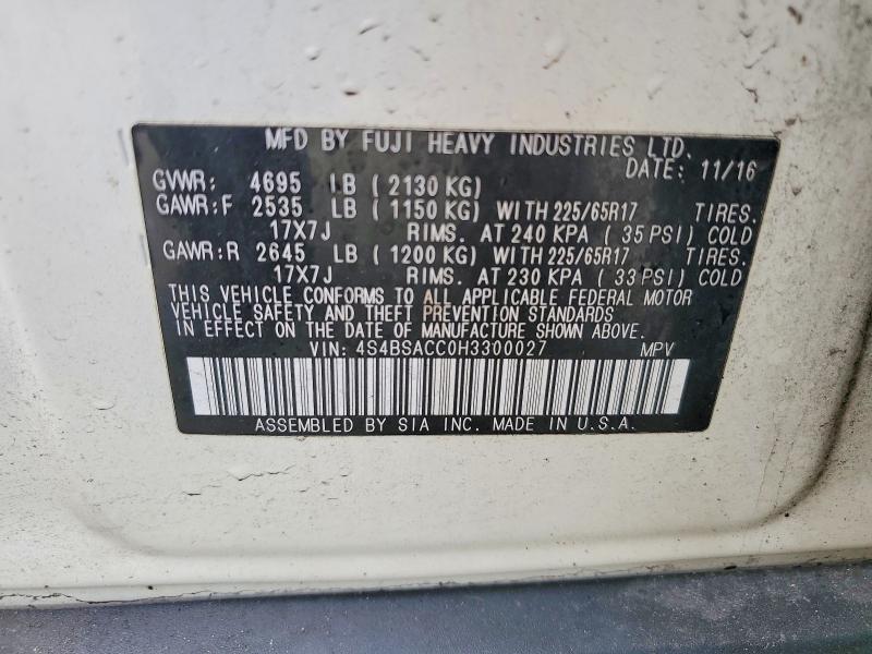 Aukcja sprzedaży 2017 Subaru Outback, vin: 4S4BSACC0H3300027, numer aukcji: 49448266