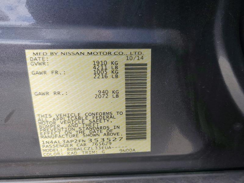 50967406 :رقم المزاد ، 1N4AL3AP2FN353527 vin ، 2015 Nissan Altima مزاد بيع