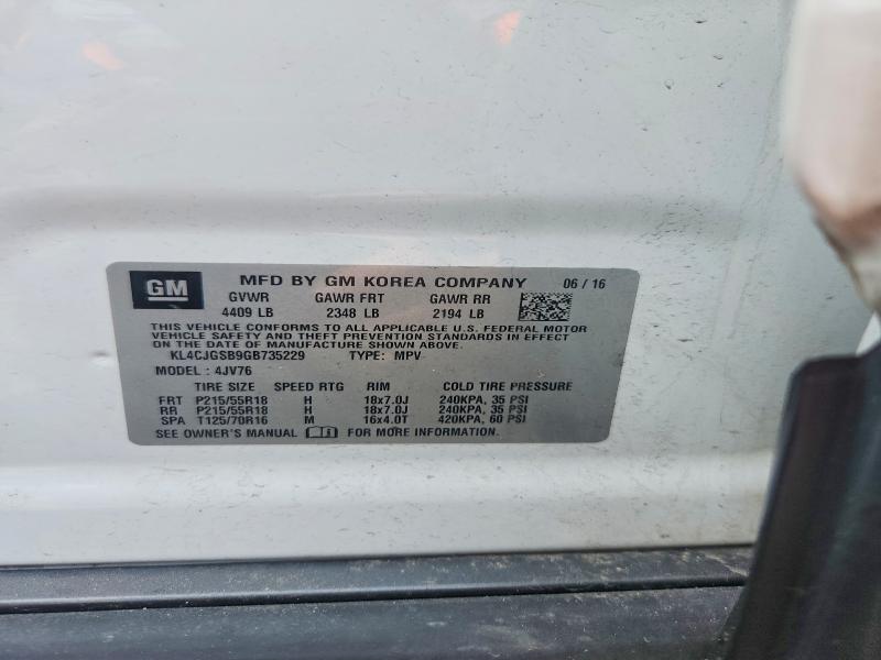 49937486 :رقم المزاد ، KL4CJGSB9GB735229 vin ، 2016 Buick Encore مزاد بيع