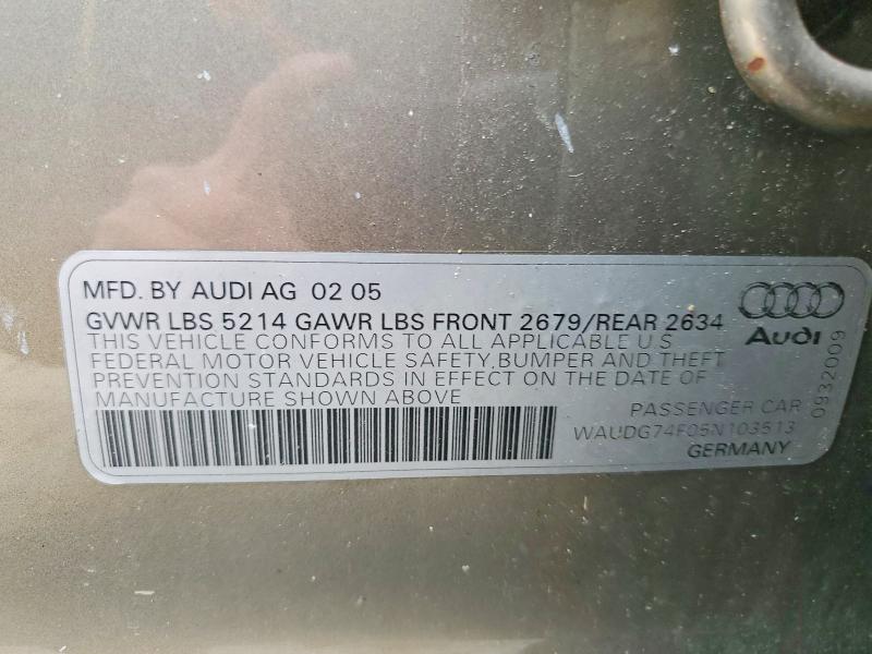 Aukcja sprzedaży 2005 Audi A6, vin: WAUDG74F05N103513, numer aukcji: 48438046