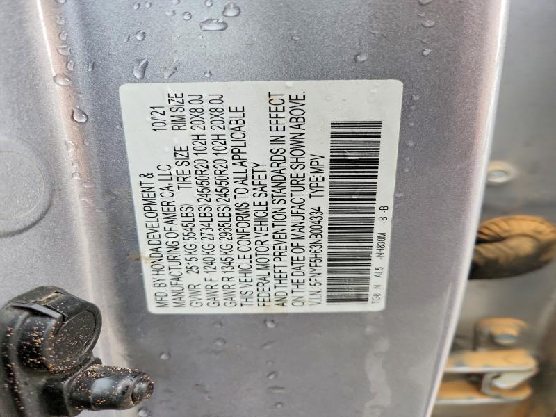 51525636 :رقم المزاد ، 5FNYF5H63NB004334 vin ، 2022 Honda Pilot مزاد بيع