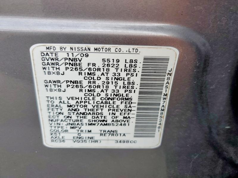 Продажа на аукционе авто 2010 Infiniti Fx35, vin: JN8AS1MW7AM852461, номер лота: 50435766