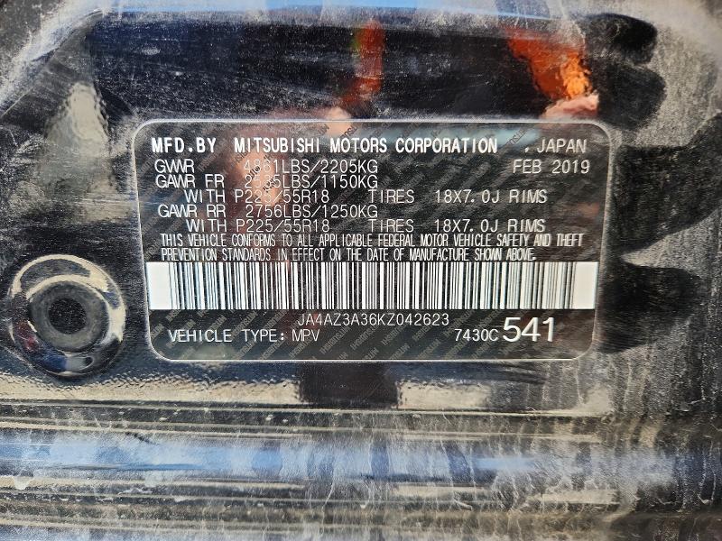 2019 Mitsubishi Outlander მანქანა იყიდება აუქციონზე, vin: JA4AZ3A36KZ042623, აუქციონის ნომერი: 48977756