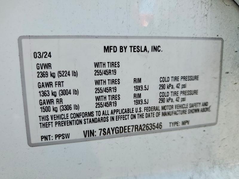 Продажа на аукционе авто 2024 Tesla Model Y, vin: 7SAYGDEE7RA263546, номер лота: 51009006