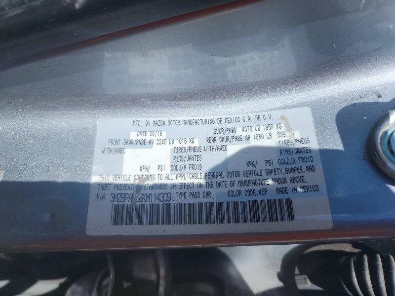 Продажа на аукционе авто 2019 Mazda 3, vin: 3MZBPABL8KM114309, номер лота: 50521566