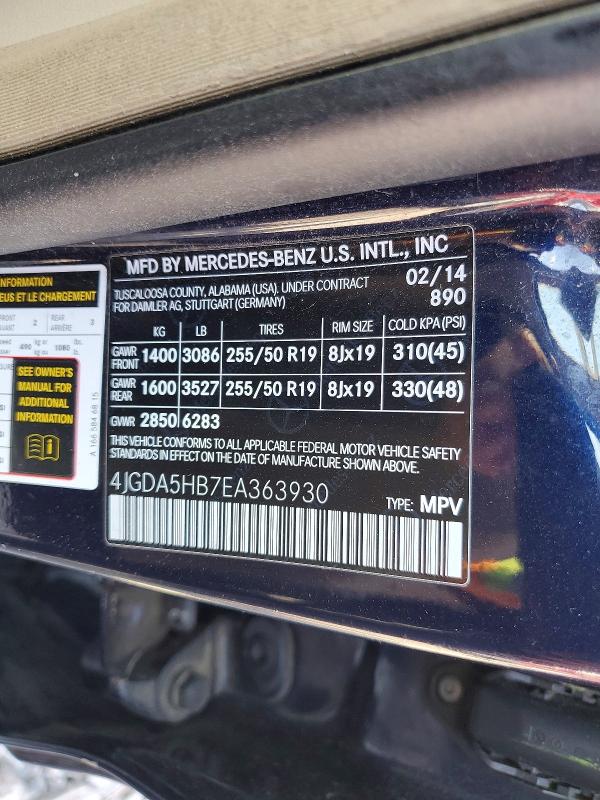 49364326 :رقم المزاد ، 4JGDA5HB7EA363930 vin ، 2014 Mercedes-benz Ml مزاد بيع