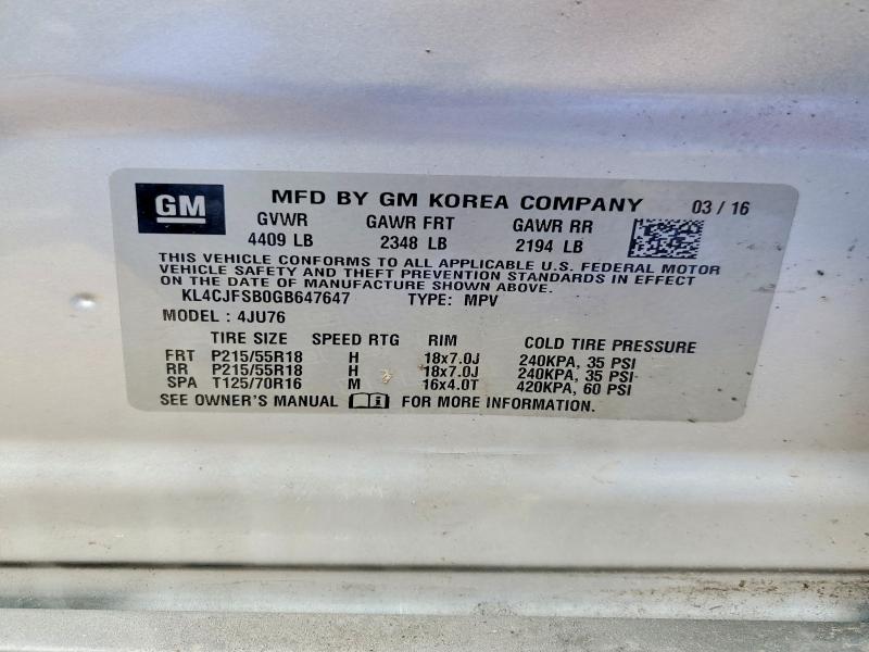 Продажа на аукционе авто 2016 Buick Encore, vin: KL4CJFSB0GB647647, номер лота: 48793856