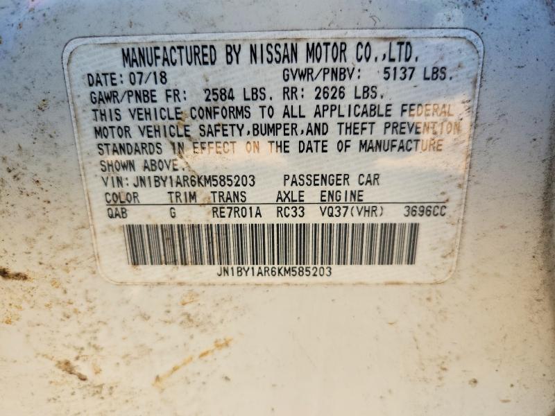 Aukcja sprzedaży 2019 Infiniti Q70, vin: JN1BY1AR6KM585203, numer aukcji: 49943086