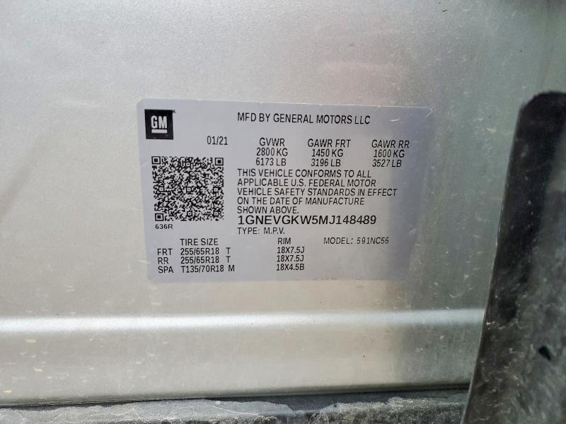 Aukcja sprzedaży 2021 Chevrolet Traverse, vin: 1GNEVGKW5MJ148489, numer aukcji: 51785456