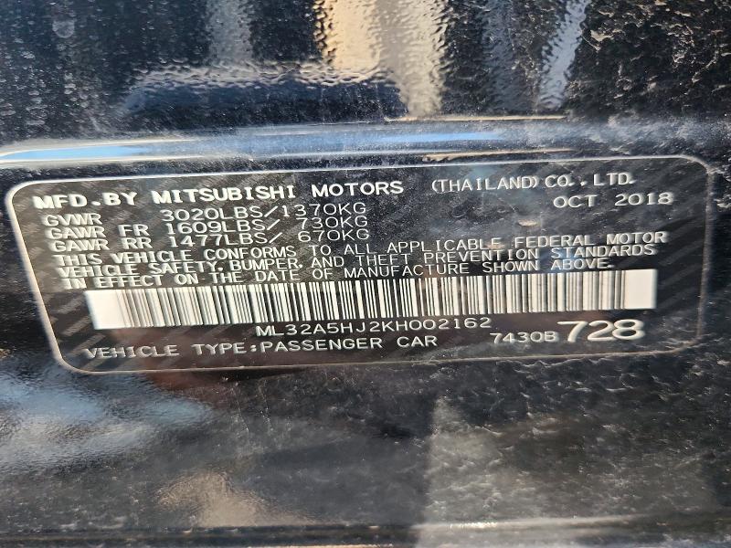 Продаж на аукціоні авто 2019 Mitsubishi Mirage, vin: ML32A5HJ2KH002162, номер лоту: 50211016