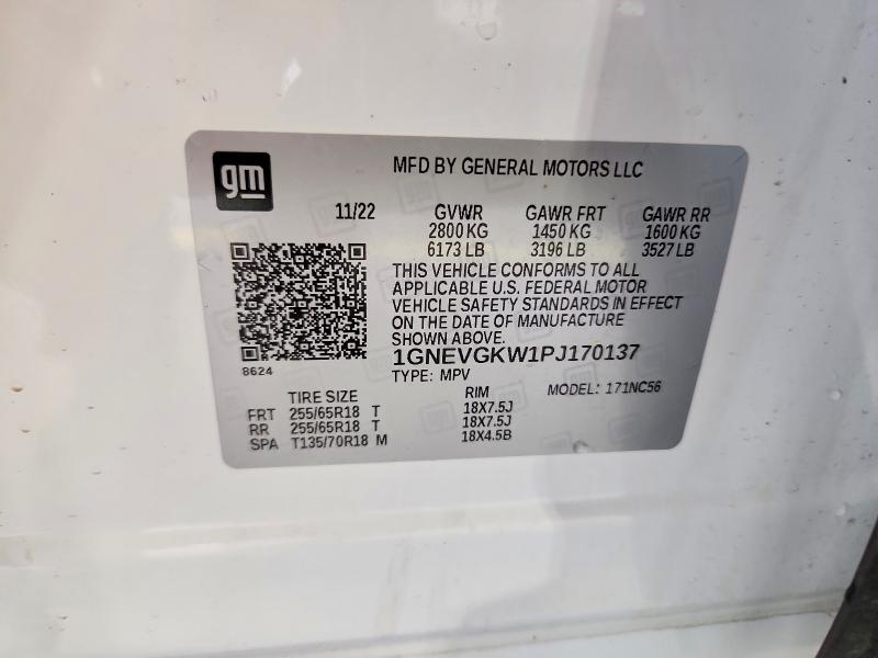 2023 Chevrolet Traverse მანქანა იყიდება აუქციონზე, vin: 1GNEVGKW1PJ170137, აუქციონის ნომერი: 49765376