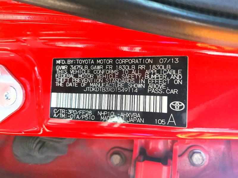 49340756 :رقم المزاد ، JTDKDTB3XD1549114 vin ، 2013 Toyota Prius C مزاد بيع