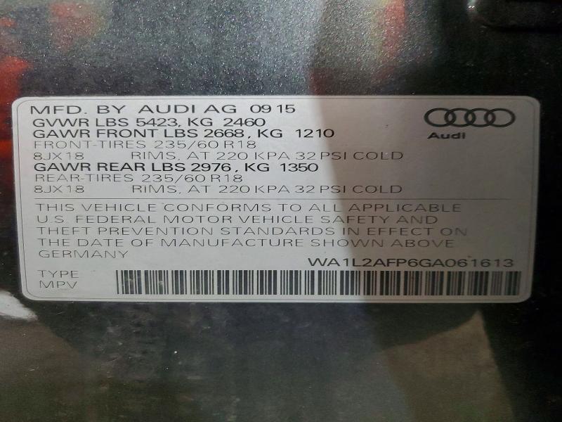 Aukcja sprzedaży 2016 Audi Q5, vin: WA1L2AFP6GA061613, numer aukcji: 50278766