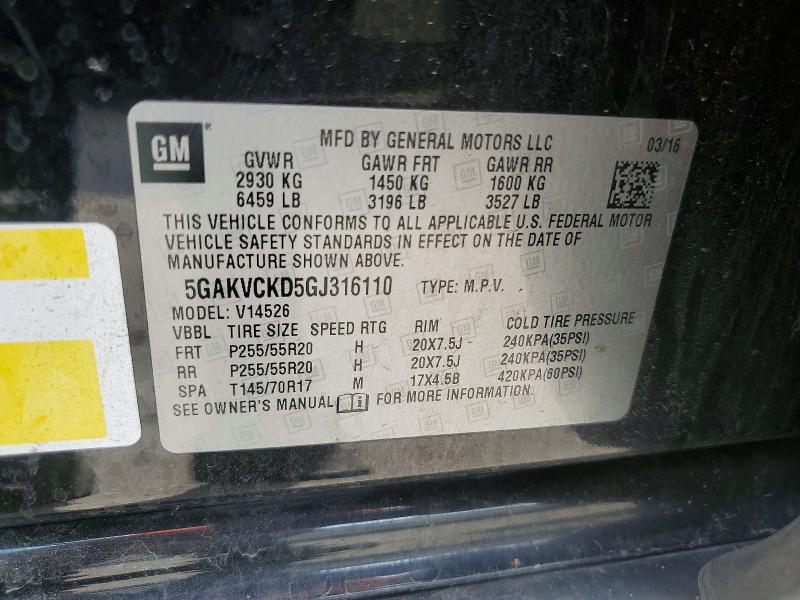 2016 Buick Enclave მანქანა იყიდება აუქციონზე, vin: 5GAKVCKD5GJ316110, აუქციონის ნომერი: 50446576